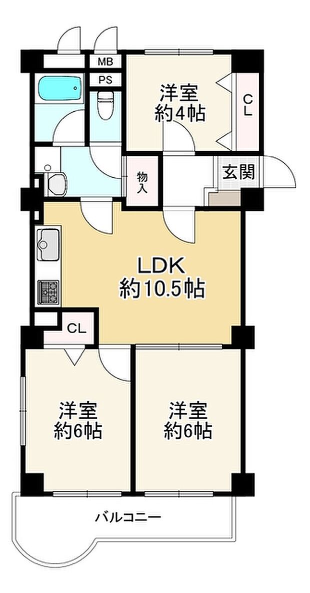 桜台ハイツ2号棟(3LDK) 9階の間取り図