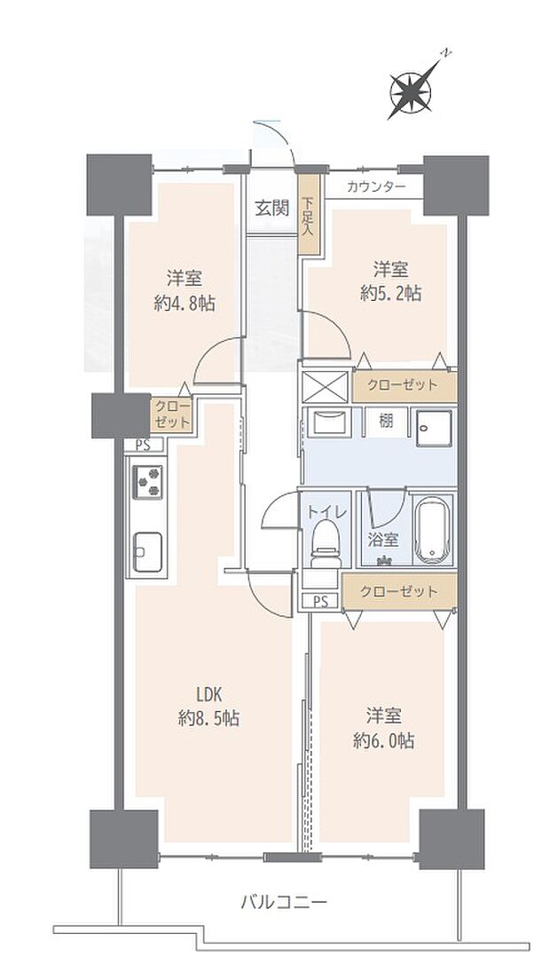エクセル津田沼(3LDK) 10階/1007号室の間取り図