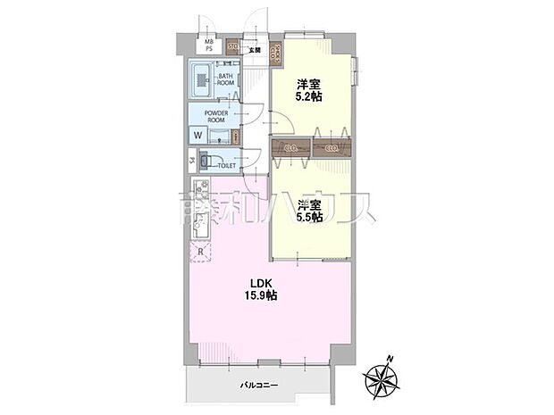 ライオンズマンションひばりヶ丘第2(2LDK) 3階/3階の間取り図