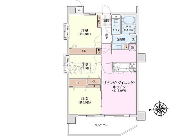 マイキャッスル西国分寺(3LDK) 2階/2階の間取り図