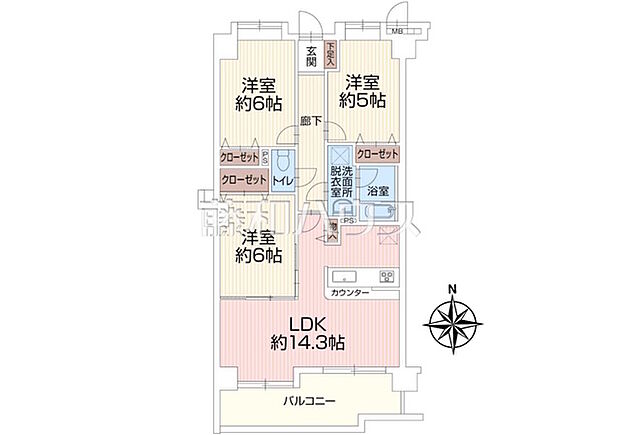 グランシティ八王子(3LDK) 4階/4階の間取り図