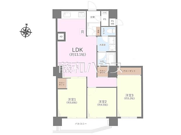 日商岩井第2方南町マンション(3LDK) 4階/4階の間取り図