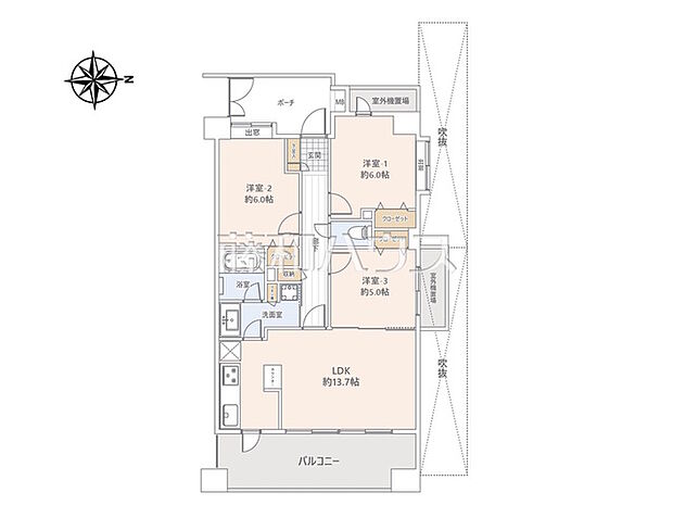日神パレステージ聖蹟桜ヶ丘(3LDK) 3階/3階の間取り図