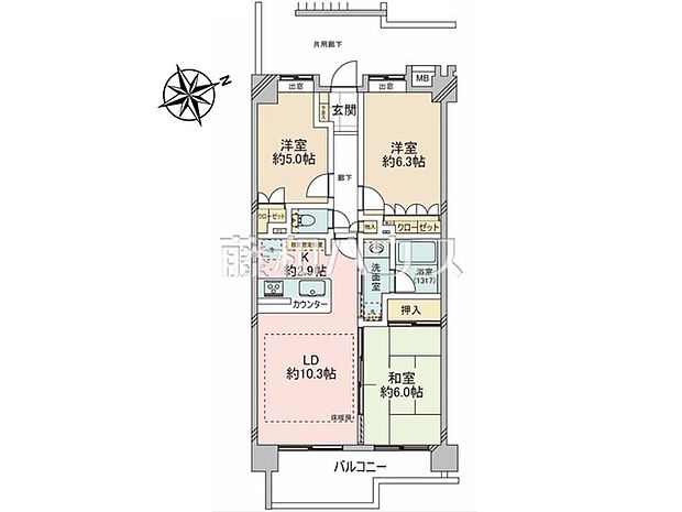エクセレントスクエア高幡不動(3LDK) 4階/4階の間取り図