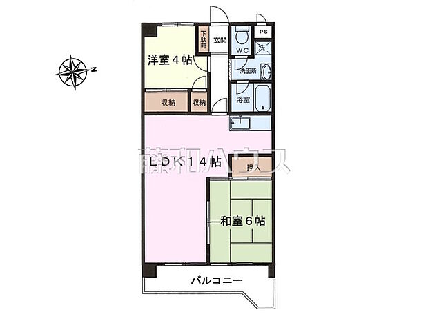 クレール東所沢(2LDK) 3階/3階の間取り図