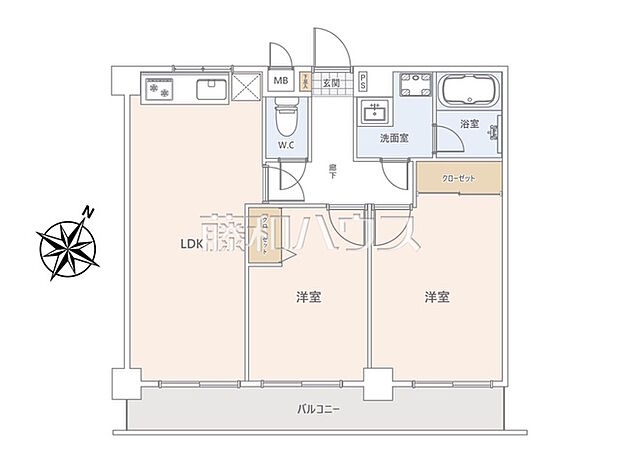 サンライズマンション東村山第2(2LDK) 4階/4階の間取り図