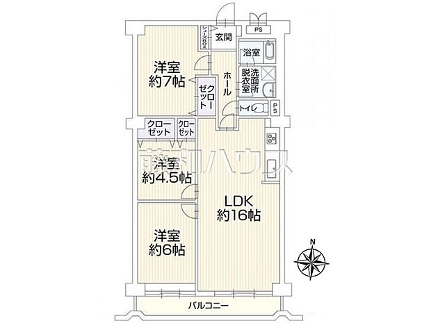 新所沢スカイハイツ(3LDK) 5階/5階の間取り図