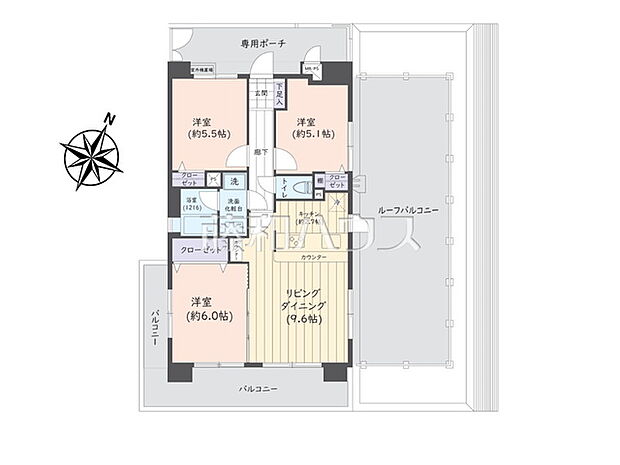 ライオンズマンション日野中央公園(3LDK) 5階/5階の間取り図
