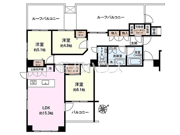 ダイアパレス新所沢緑町(3LDK) 5階/5階の間取り図