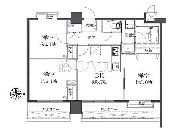 ライオンズプラザ西所沢(3DK) 6階/6階の間取り図