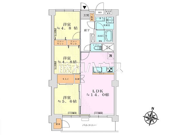 三鷹ナショナルコート(3LDK) 3階/3階の間取り図