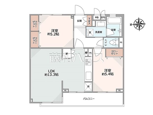 ライオンズマンション喜多見(2LDK) 4階/4階の間取り図