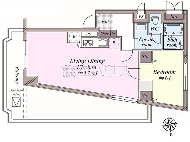 田園キャッスル立川(1LDK) 3階/3階の間取り図
