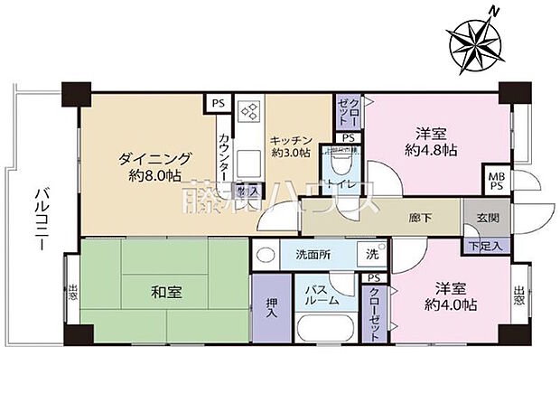 ライオンズマンション京王南大沢(3LDK) 3階/3階の間取り図