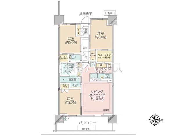 シティハウス小金井公園D棟(3LDK) 5階/5階の間取り図