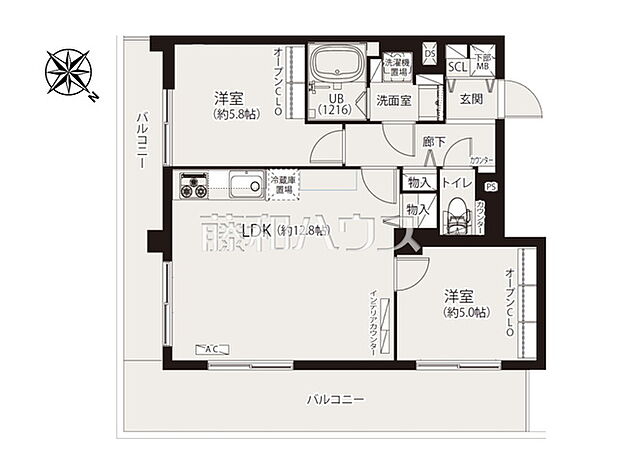杉並コーポ(2LDK) 6階/6階の間取り図