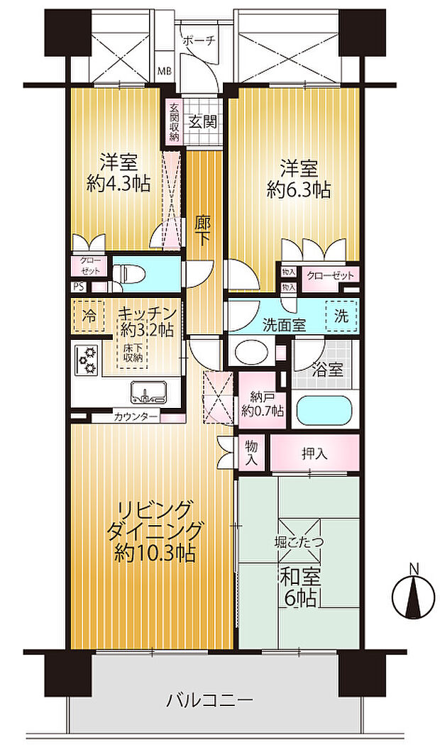 藤沢パーク・ホームズ壱番館(3LDK) 6階の間取り図