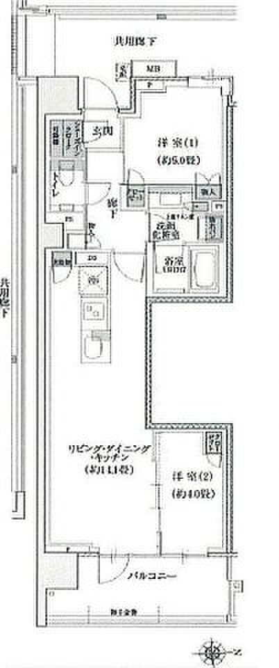 プラウド高田馬場(2LDK) 2階の間取り図