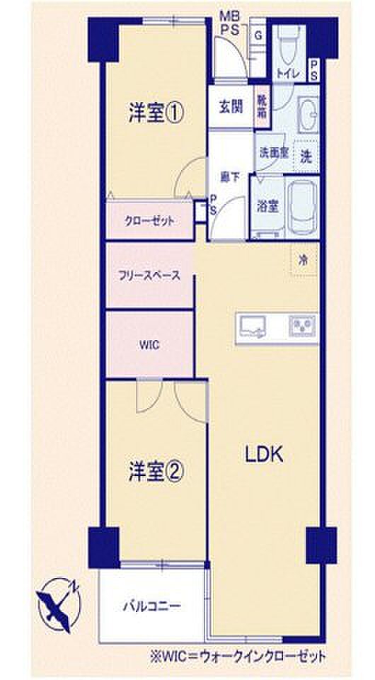 平井グランドハイツ(2LDK) 5階の間取り図