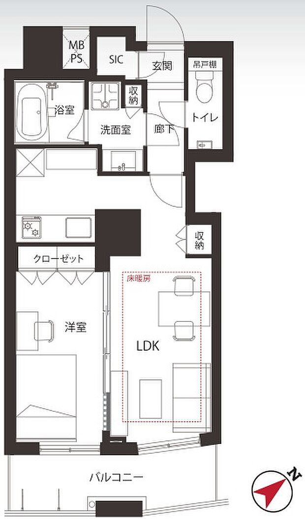 ザ・パークハウス西新宿タワー60(1LDK) 3階の間取り図
