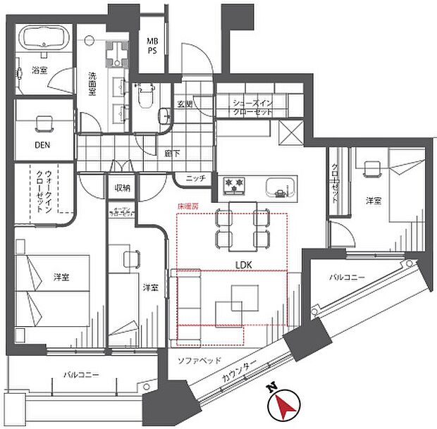 中目黒アトラスタワー(3SLDK) 36階の間取り図