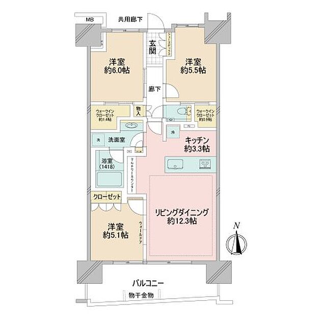 ＪＲ京浜東北・根岸線 王子駅まで 徒歩9分(3LDK) 3階の内観
