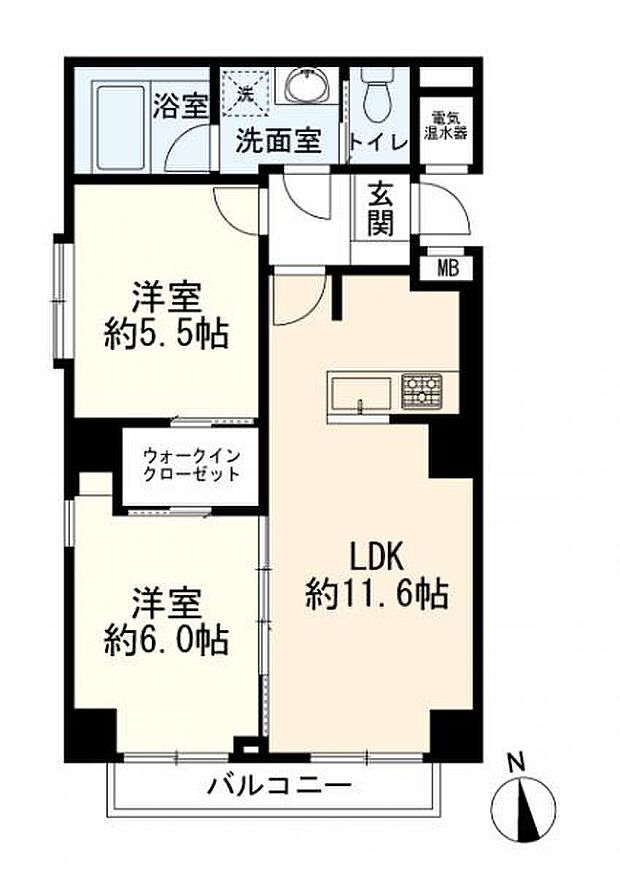 ライオンズマンション経堂第3(2LDK) 3階の間取り図