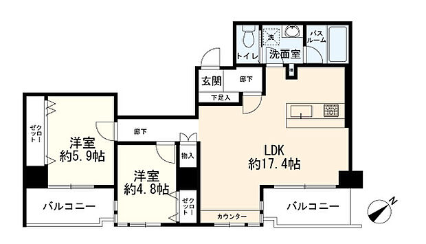 リリファ川崎ブライトクロス(2LDK) 1階の間取り図