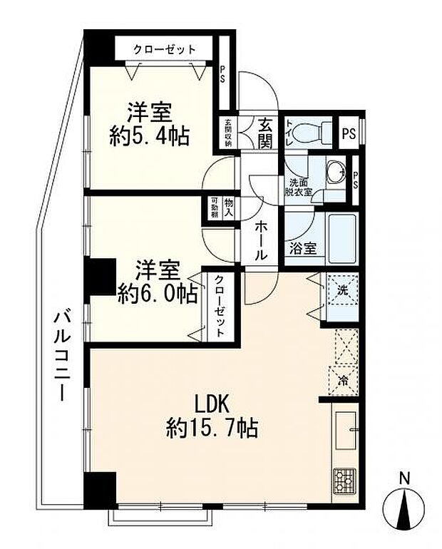 エンゼルハイム大森本町(2LDK) 4階の間取り図
