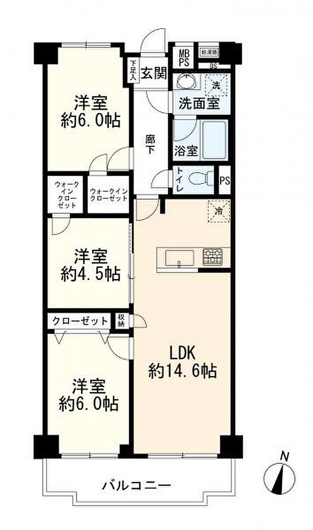 多摩川ハウス(3LDK) 8階の間取り図