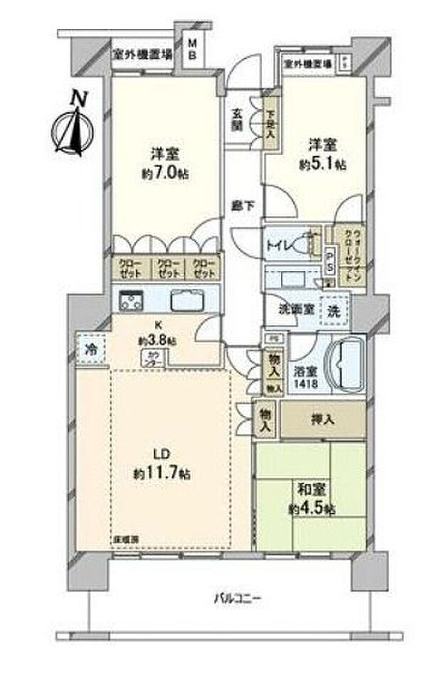 リビオタワー川口ミドリノ(3LDK) 15階の間取り図