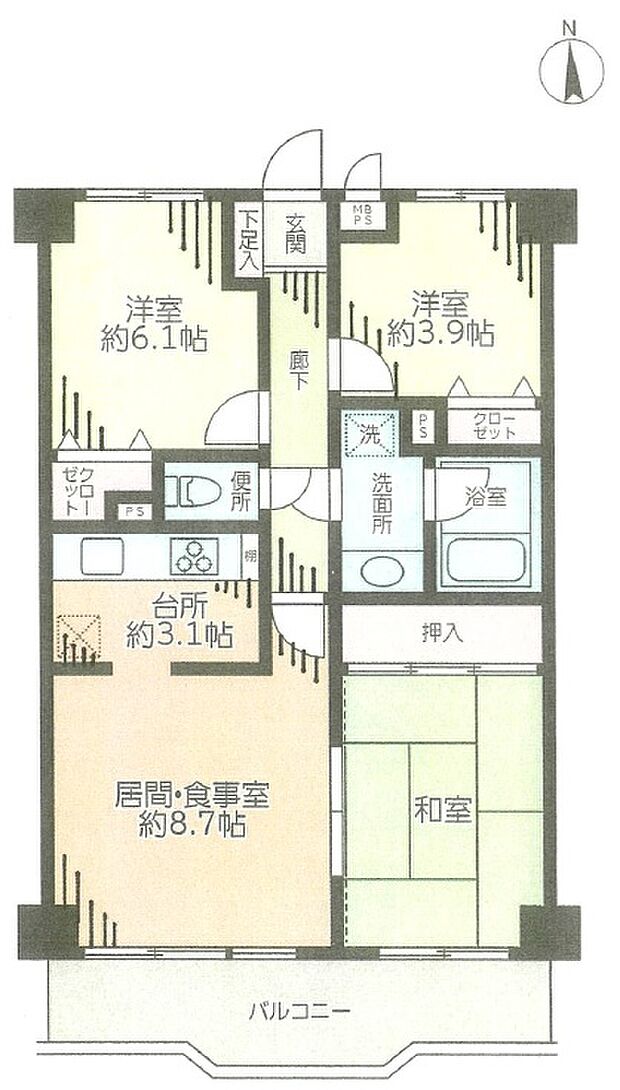 ライオンズマンション北柏第二(3LDK) 3階/305の間取り図
