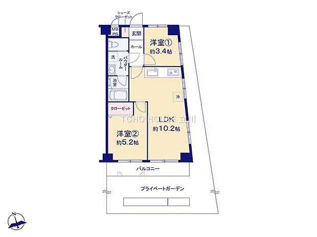 セザール武蔵小金井(2LDK) 1階の間取り図