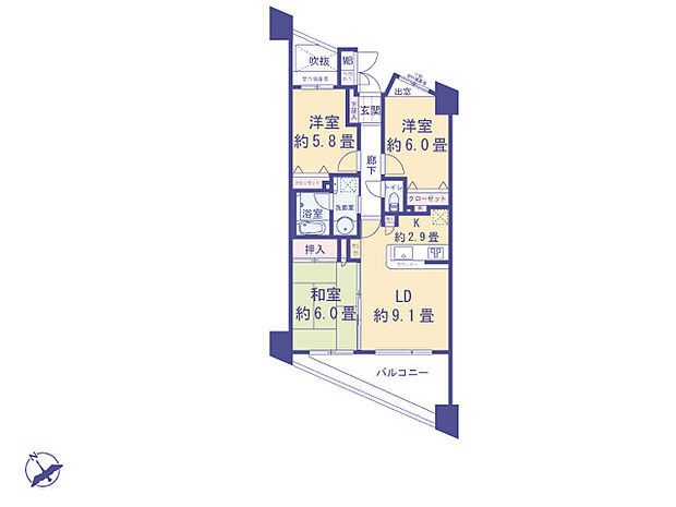 日神パレステージ八王子ビュー・ウインズ(3LDK) 8階の間取り図