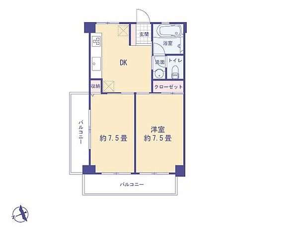 調布たま川台住宅(2DK) 5階の間取り図