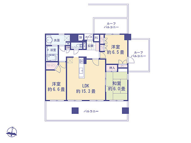 ジェイパークヒルズ聖蹟桜ヶ丘(3LDK) 6階の間取り図
