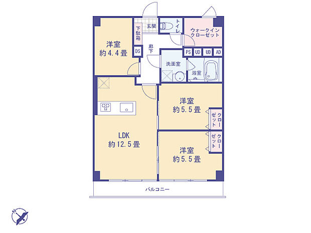 八王子スカイマンション(3LDK) 6階の間取り図