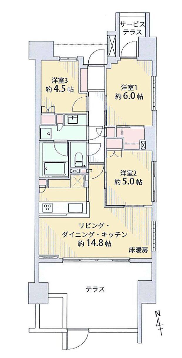 パークホームズ武蔵小金井ステーションレジデンスイースト(3LDK) 1階の間取り図