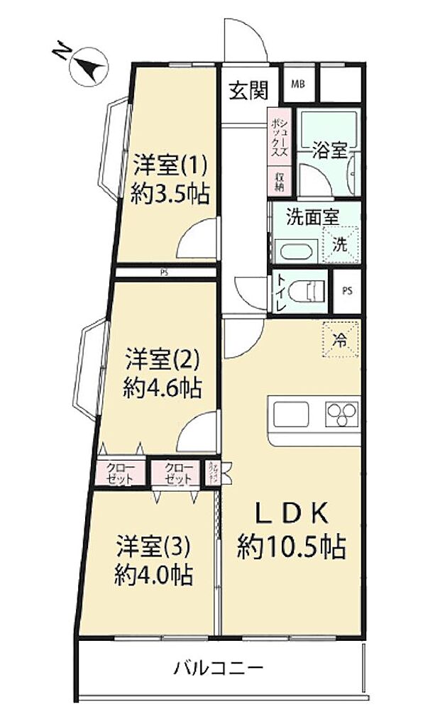 シャンボール聖蹟桜ヶ丘(3LDK) 8階の間取り図