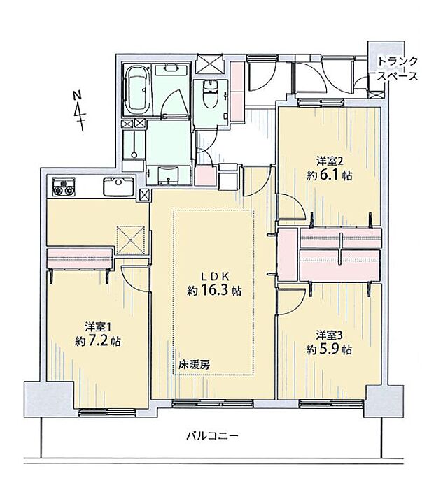 コスモ八王子アーバンフォルム(3LDK) 9階の間取り図