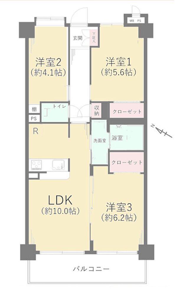ファインクレスト福生(3LDK) 2階の間取り図