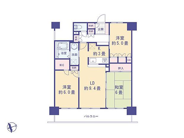 クリオ武蔵砂川壱番館(3LDK) 6階の間取り図