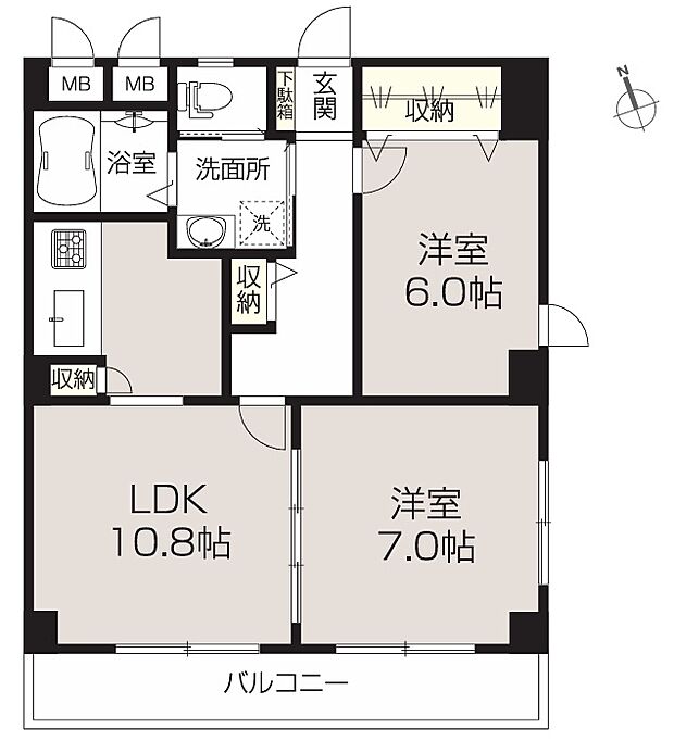 セレクト大泉学園(2LDK) 2階/2階の間取り図