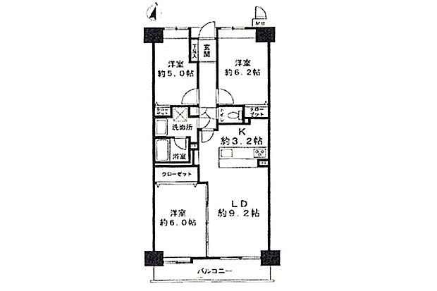 ローヤルシティ清瀬(3LDK) 4階/4階の間取り図