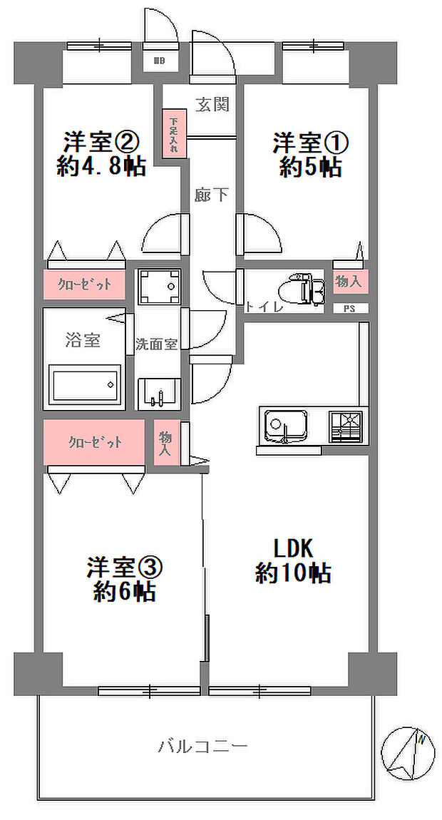 コンドミニアム千里南(3LDK) 6階の間取り図