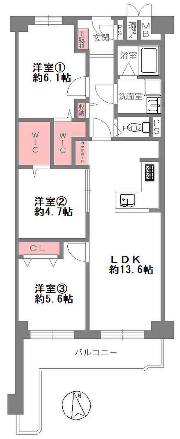 日商岩井第６緑地公園マンション(3LDK) 4階の間取り図