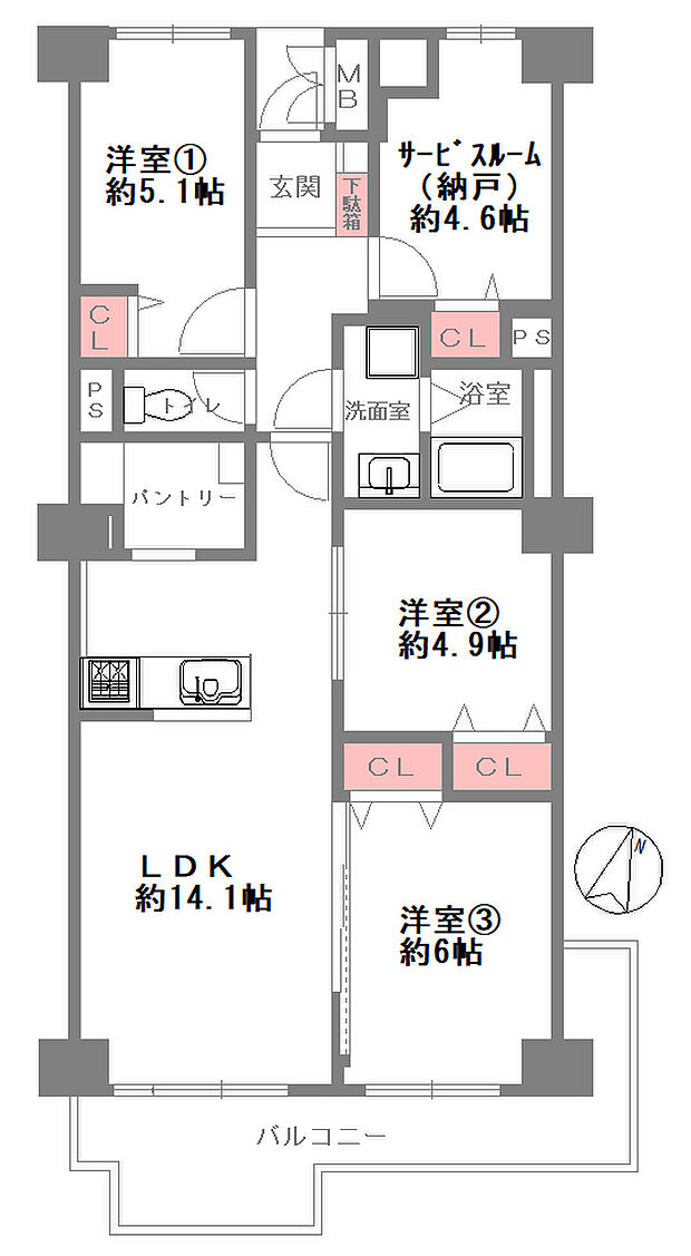 日商岩井第11緑地公園マンション(4LDK) 9階の内観