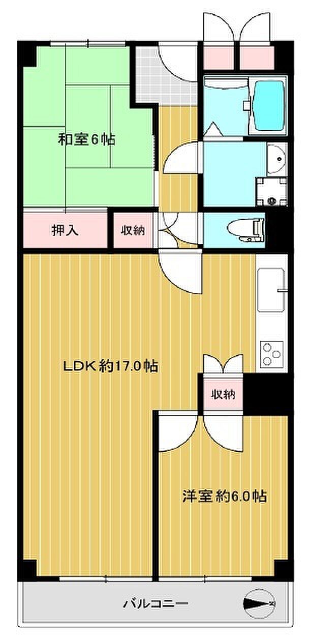 日商岩井京橋ハイツ(2LDK) 5階の間取り図
