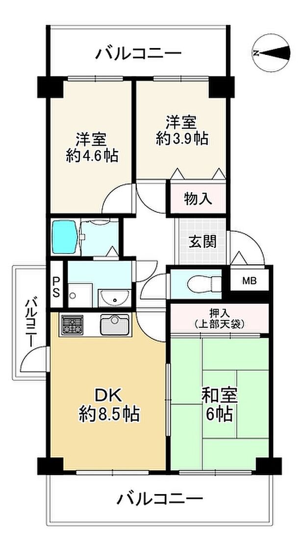 エバーグリーン門真(3DK) 3階の間取り図