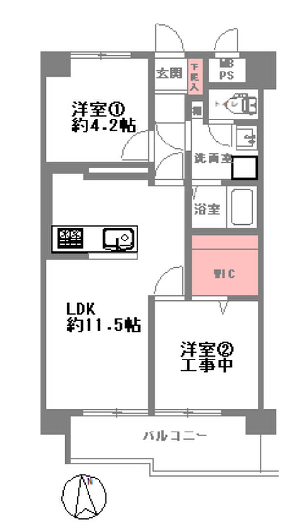 ライオンズマンション都島第2(2LDK) 5階の間取り図